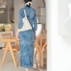 Indigo Cotton-Linen Tie-Dye | Modern one-Pieces Qipao Dress(清宇) - Thumbnail Image 3