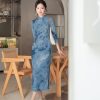 Indigo Cotton-Linen Tie-Dye | Modern one-Pieces Qipao Dress(清宇) - Thumbnail Image 1