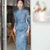Indigo Cotton-Linen Tie-Dye | Modern one-Pieces Qipao Dress(清宇) - Thumbnail Image 2
