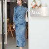 Indigo Cotton-Linen Tie-Dye | Modern one-Pieces Qipao Dress(清宇) - Thumbnail Image 4