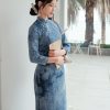 Indigo Cotton-Linen Tie-Dye | Modern one-Pieces Qipao Dress(清宇) - Thumbnail Image 6