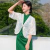 White |Qipao-Inspired Kimono Wrap with Floral Stitchwork(鹤云) - Thumbnail Image 6