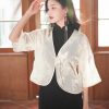 White |Qipao-Inspired Kimono Wrap with Floral Stitchwork(鹤云) - Thumbnail Image 16