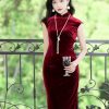 Deep Wine Crushed Velvet| Modern one-Pieces Qipao Dress(静沐) - Thumbnail Image 5
