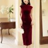 Deep Wine Crushed Velvet| Modern one-Pieces Qipao Dress(静沐) - Thumbnail Image 6