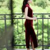 Deep Wine Crushed Velvet| Modern one-Pieces Qipao Dress(静沐) - Thumbnail Image 9