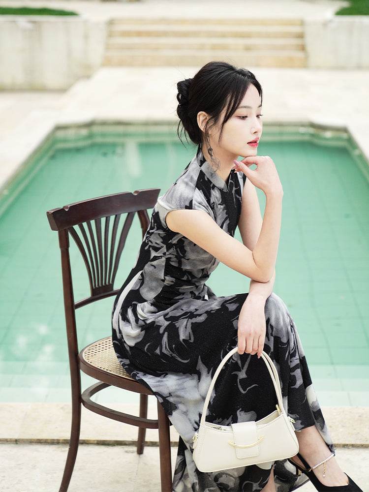 Water-ink print | Full-length flared skirt(墨卿) - Image 11