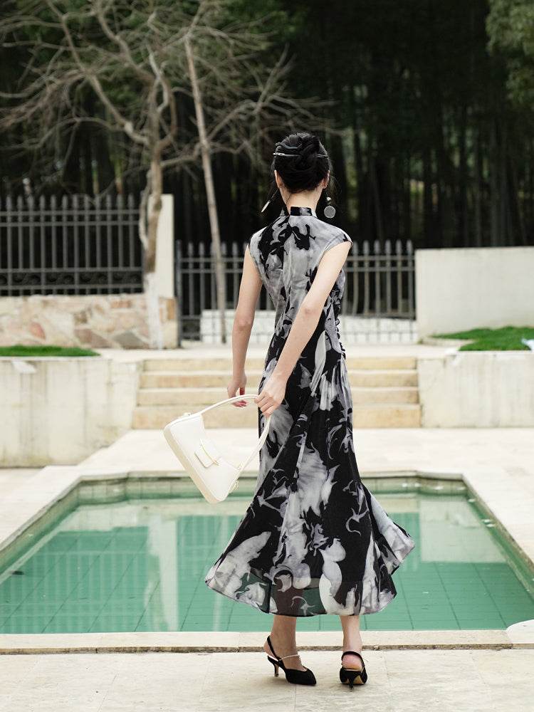 Water-ink print | Full-length flared skirt(墨卿) - Image 12