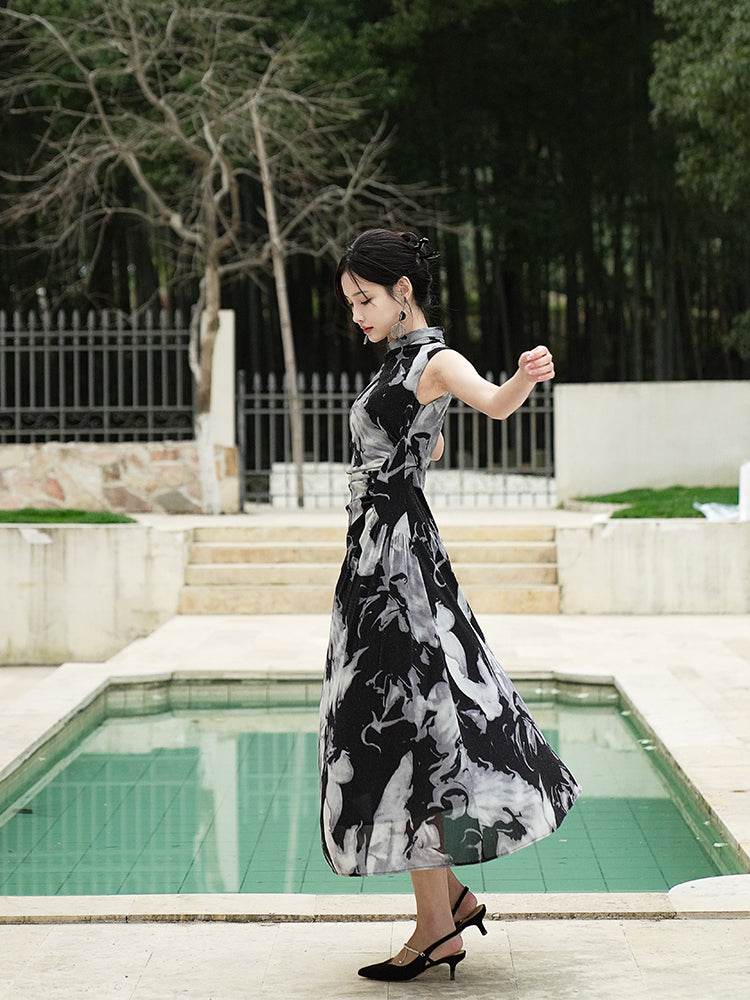 Water-ink print | Full-length flared skirt(墨卿) - Image 6