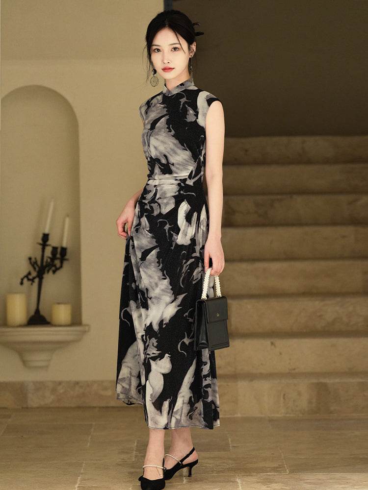 Water-ink print | Full-length flared skirt(墨卿) - Image 7