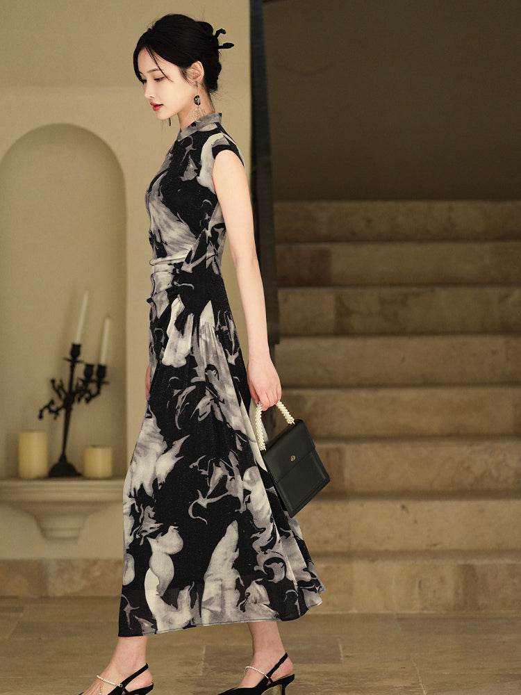 Water-ink print | Full-length flared skirt(墨卿) - Image 9