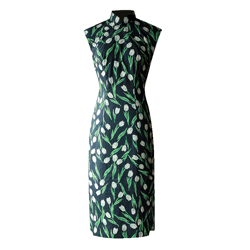 White tulip pattern| Modern one-Pieces Qipao Dress(沁心) - Image 11