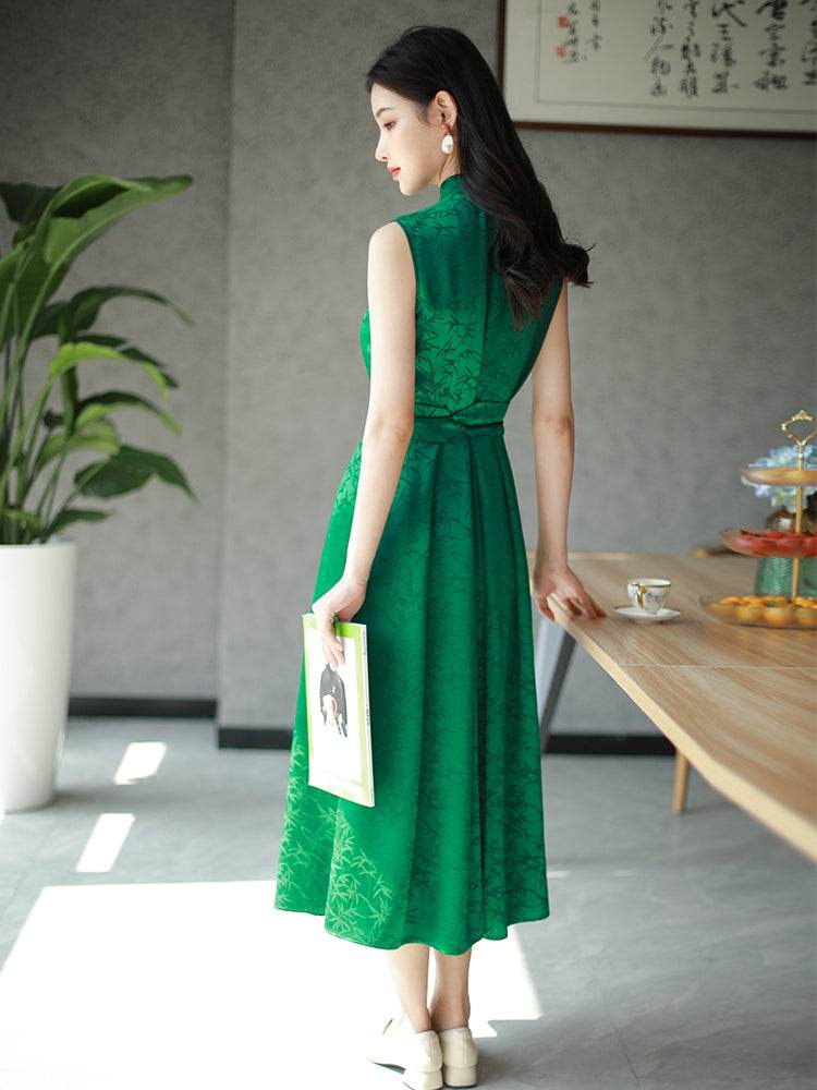 Couture-grade emerald acetate twill | Full-length flared skirt(雀华) - Image 11