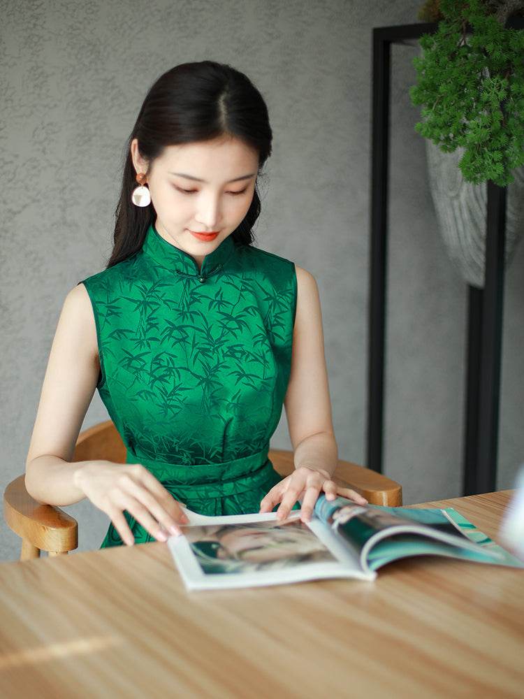 Couture-grade emerald acetate twill | Full-length flared skirt(雀华) - Image 7