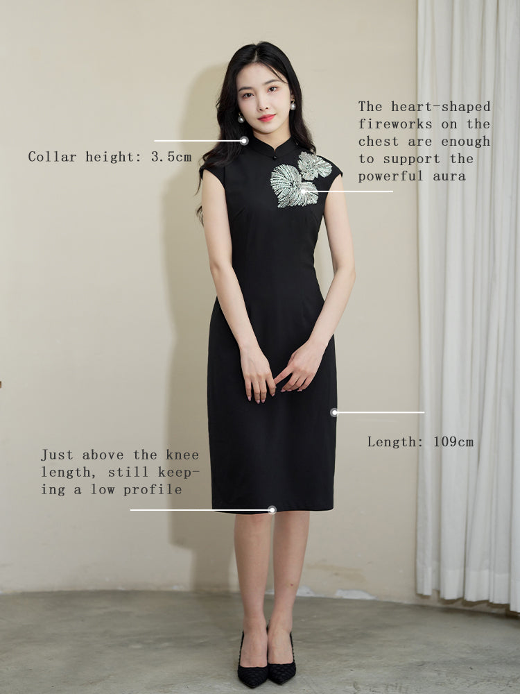 Black Haute couture beadwork| Modern one-Pieces Qipao Dress(香薷) - Image 2
