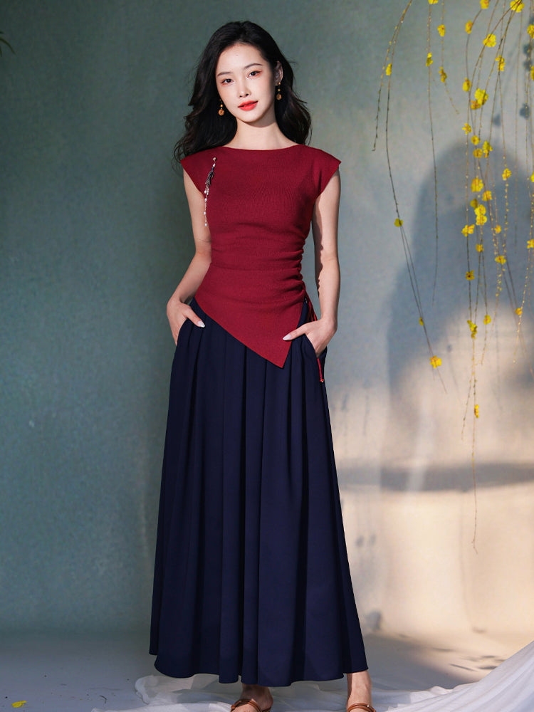 Frosted Acetate Wool Shirred Boatneck | Neo-Chinese Top(博初) - Image 1