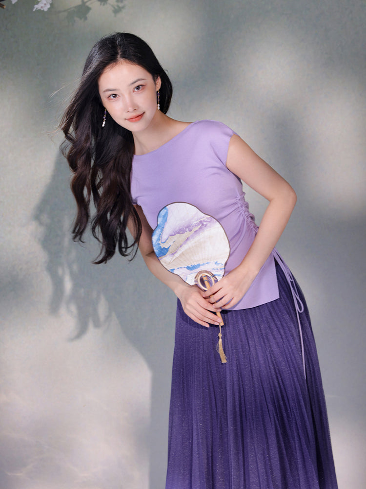 Frosted Acetate Wool Shirred Boatneck | Neo-Chinese Top(博初) - Image 13