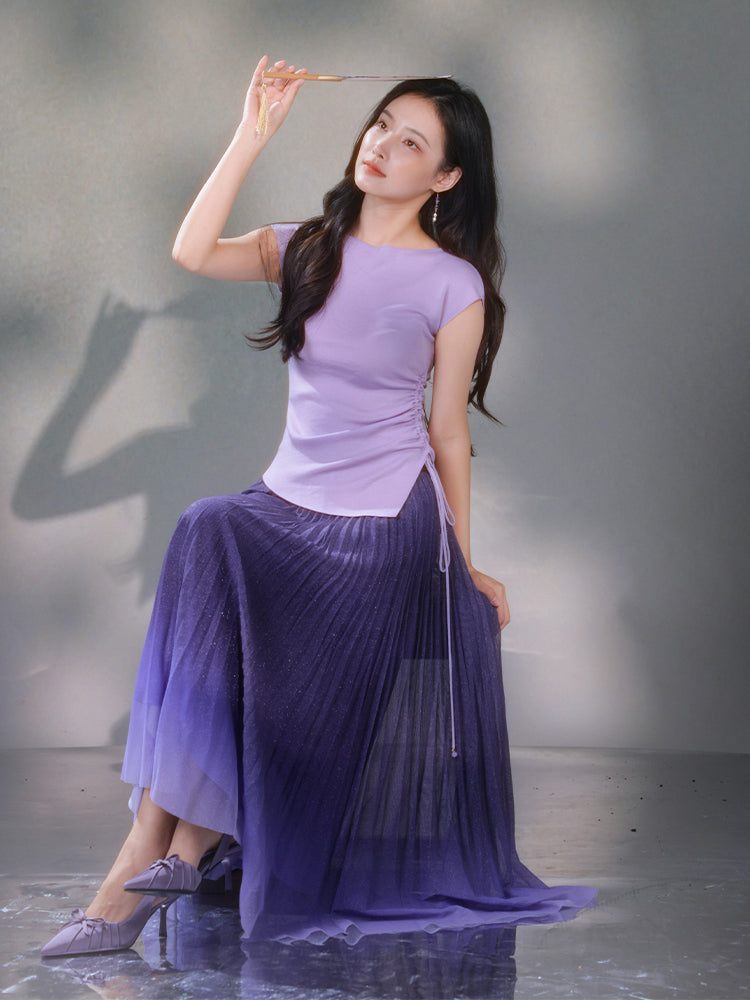 Frosted Acetate Wool Shirred Boatneck | Neo-Chinese Top(博初) - Image 14