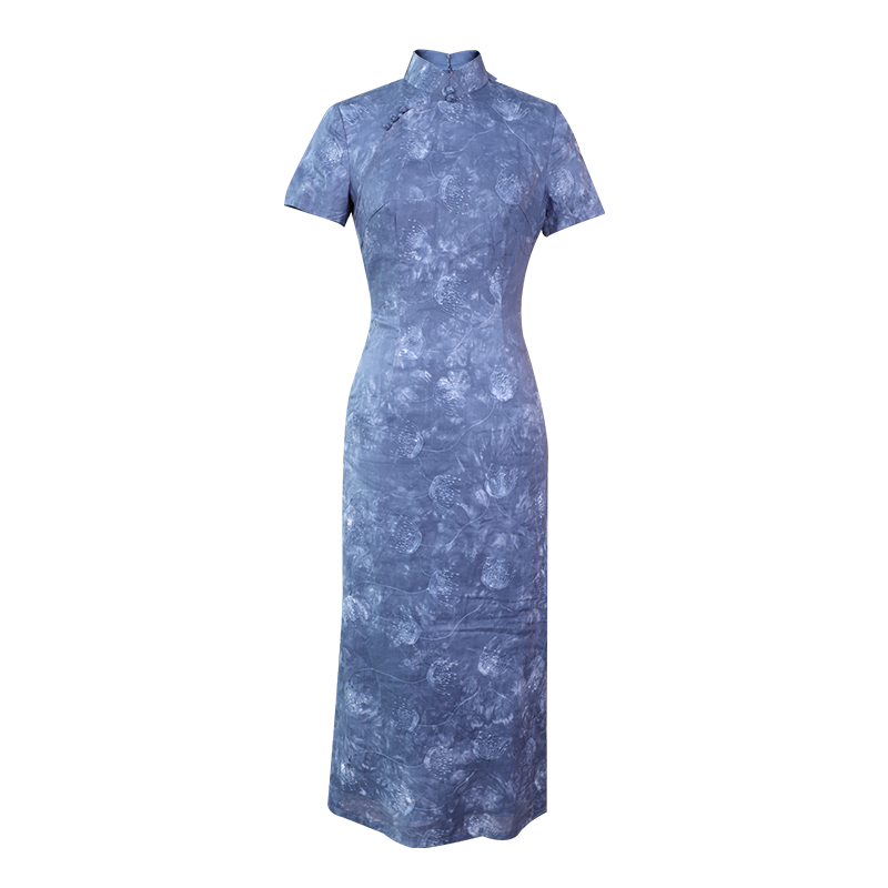 Blue-and-White Porcelain Botanical Indigo Silk | Modern one-Pieces Qipao Dress (箐黛) - Image 13