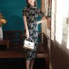 Literary Black - Stretch Knit with Scholarly Elegance | Modern one-Pieces Qipao Dress (芳辰) - Thumbnail Image 1