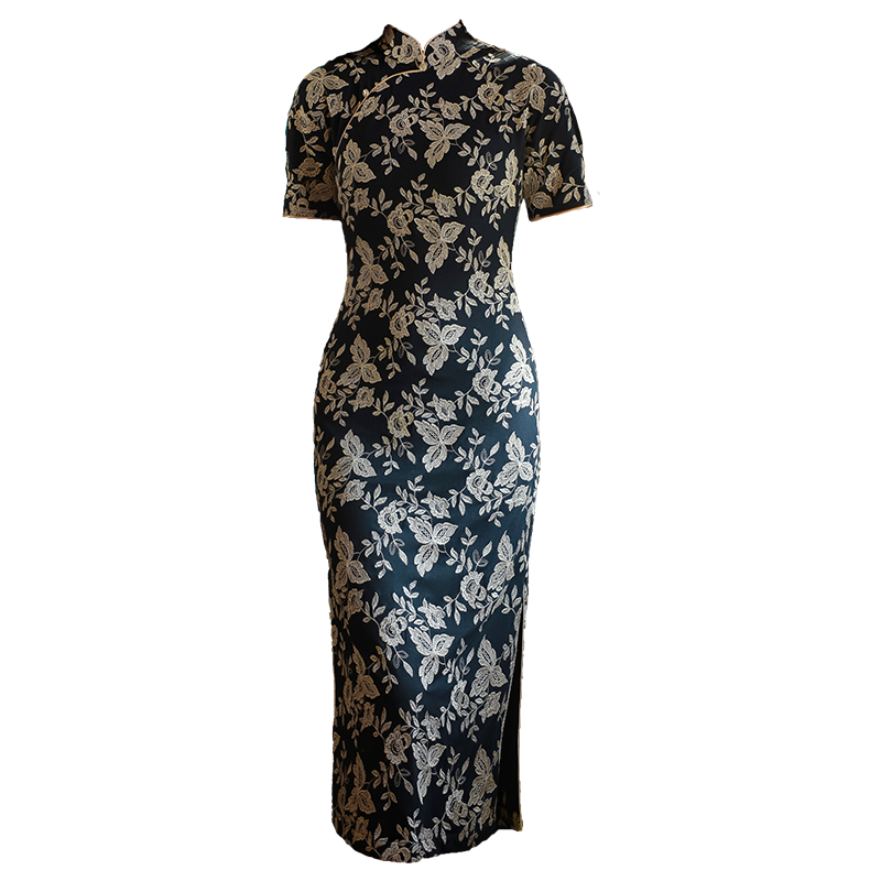 Literary Black - Stretch Knit with Scholarly Elegance | Modern one-Pieces Qipao Dress (芳辰) - Image 10