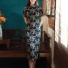 Literary Black - Stretch Knit with Scholarly Elegance | Modern one-Pieces Qipao Dress (芳辰) - Thumbnail Image 3