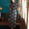 Literary Black - Stretch Knit with Scholarly Elegance | Modern one-Pieces Qipao Dress (芳辰) - Thumbnail Image 9