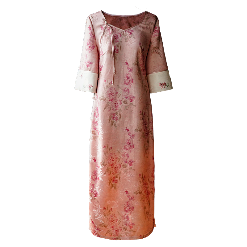 Jade-Pink Jinling Satin Kitten Chasing Butterflies | Modern one-Pieces Qipao Dress(芳妍) - Image 11