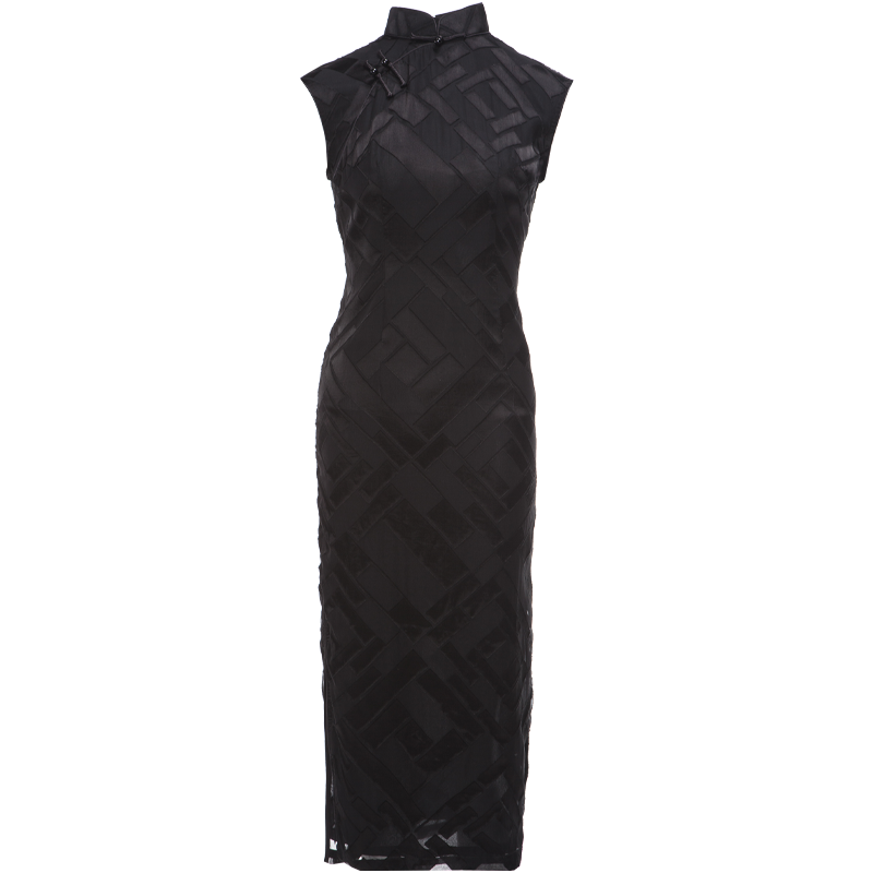 Black Minimalist Silk Burnout | Modern one-Pieces Qipao Dress(风琉璃) - Image 10