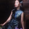Sky-Blue Jinling Satin with Cosmic Daisies - Relaxed Silhouette | Modern one-Pieces Qipao Dress (彗予) - Thumbnail Image 3