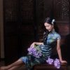 Sky-Blue Jinling Satin with Cosmic Daisies - Relaxed Silhouette | Modern one-Pieces Qipao Dress (彗予) - Thumbnail Image 4