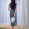 Sky-Blue Jinling Satin with Cosmic Daisies - Relaxed Silhouette | Modern one-Pieces Qipao Dress (彗予) - Thumbnail Image 6