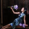 Sky-Blue Jinling Satin with Cosmic Daisies - Relaxed Silhouette | Modern one-Pieces Qipao Dress (彗予) - Thumbnail Image 8