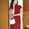 Haute Couture Red Acetate Fabric| Modern one-Pieces Qipao Dress(妗鸿) - Thumbnail Image 1