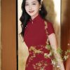 Haute Couture Red Acetate Fabric| Modern one-Pieces Qipao Dress(妗鸿) - Thumbnail Image 5