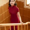 Haute Couture Red Acetate Fabric| Modern one-Pieces Qipao Dress(妗鸿) - Thumbnail Image 3