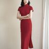 Haute Couture Red Acetate Fabric| Modern one-Pieces Qipao Dress(妗鸿) - Thumbnail Image 6