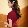Haute Couture Red Acetate Fabric| Modern one-Pieces Qipao Dress(妗鸿) - Thumbnail Image 4