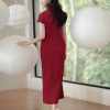 Haute Couture Red Acetate Fabric| Modern one-Pieces Qipao Dress(妗鸿) - Thumbnail Image 8