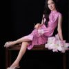 Pink Satin Jacquard Fabric with Silk Finish| Modern one-Pieces Qipao Dress(梅闵) - Thumbnail Image 1