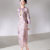 Lilac Purple Handwoven Song Brocade Silk | Modern one-Pieces Qipao Dress  (梦予) - Thumbnail Image 3