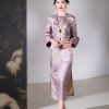 Lilac Purple Handwoven Song Brocade Silk | Modern one-Pieces Qipao Dress  (梦予) - Thumbnail Image 4