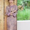 Lilac Purple Handwoven Song Brocade Silk | Modern one-Pieces Qipao Dress  (梦予) - Thumbnail Image 6