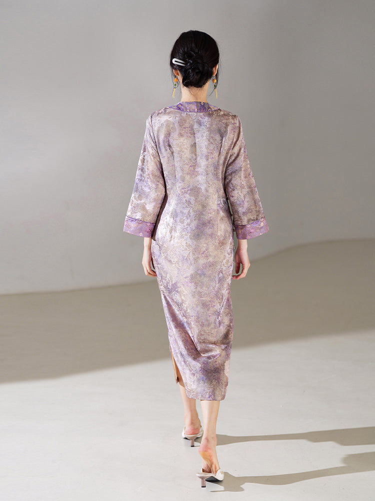 Lilac Purple Handwoven Song Brocade Silk | Modern one-Pieces Qipao Dress  (梦予) - Image 7