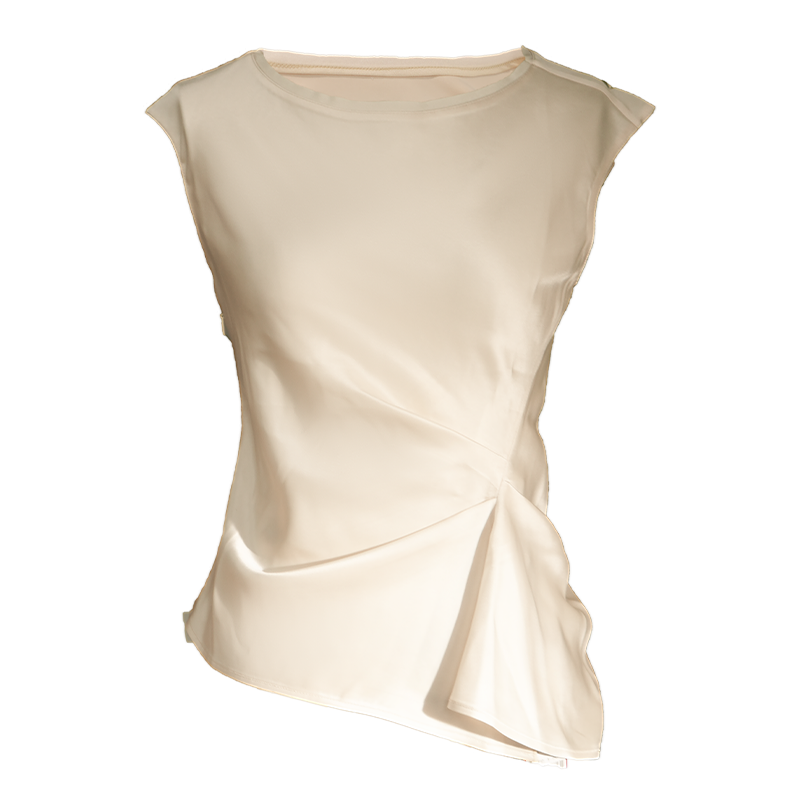 Champagne Weighted Acetate | Neo-Chinese Drop-Shoulder Top (凝芷) - Image 11