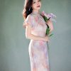 Pink Water Nymph Jinling Satin Embroidery | Modern one-Pieces Qipao Dress(浅椿) - Thumbnail Image 10