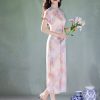Pink Water Nymph Jinling Satin Embroidery | Modern one-Pieces Qipao Dress(浅椿) - Thumbnail Image 4