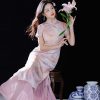Pink Water Nymph Jinling Satin Embroidery | Modern one-Pieces Qipao Dress(浅椿) - Thumbnail Image 7