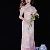 Pink Water Nymph Jinling Satin Embroidery | Modern one-Pieces Qipao Dress(浅椿) - Thumbnail Image 8