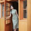 Soft green painterly print| Modern one-Pieces Qipao Dress(婺曼) - Thumbnail Image 7